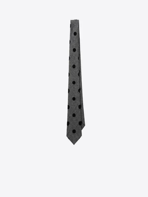 34216 Gray Tie With Black Flocked Polka Dots
