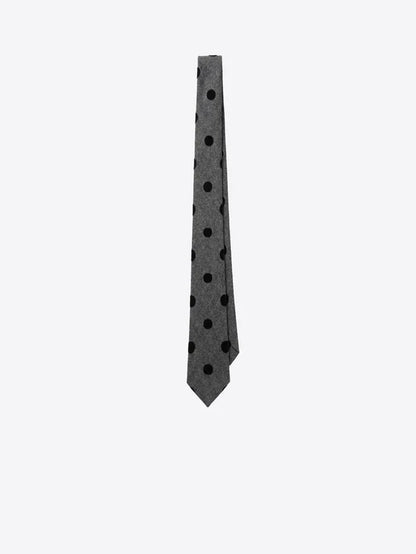 34216 Gray Tie With Black Flocked Polka Dots