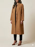 26S-5058 Stand Collared Long Coat Dress - Brown Loft