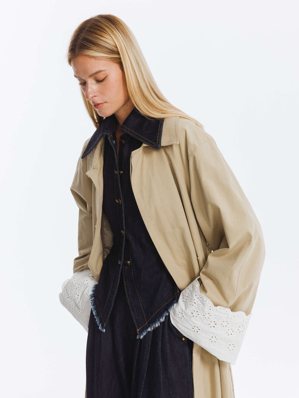 COBDC6001 Oversized Thin Belted Trench Coat المتضخم رقيقة مربوط معطفا