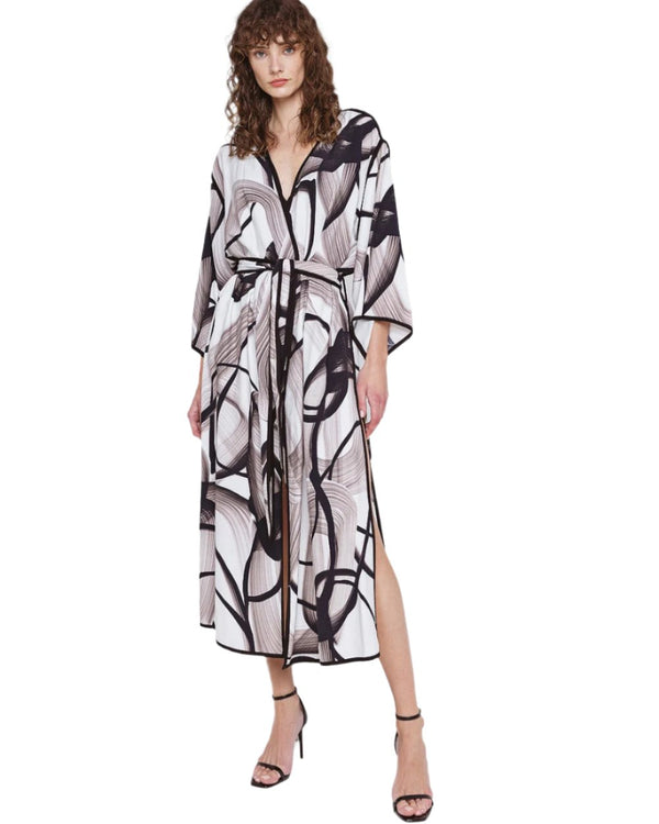 43-3335 (Patterned Linen Long Kimono) كيمونو طويل من الكتان منقوش