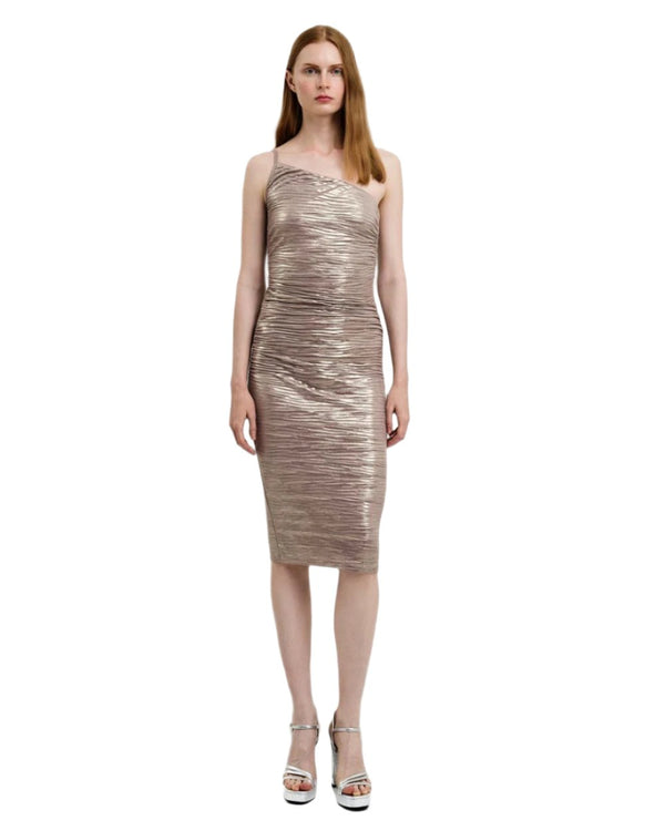 43-3418 (One Shoulder Metallic Dress) فستان معدني بكتف واحد