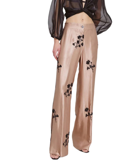 Satin Pants with Flower Embroidery - 43-5110