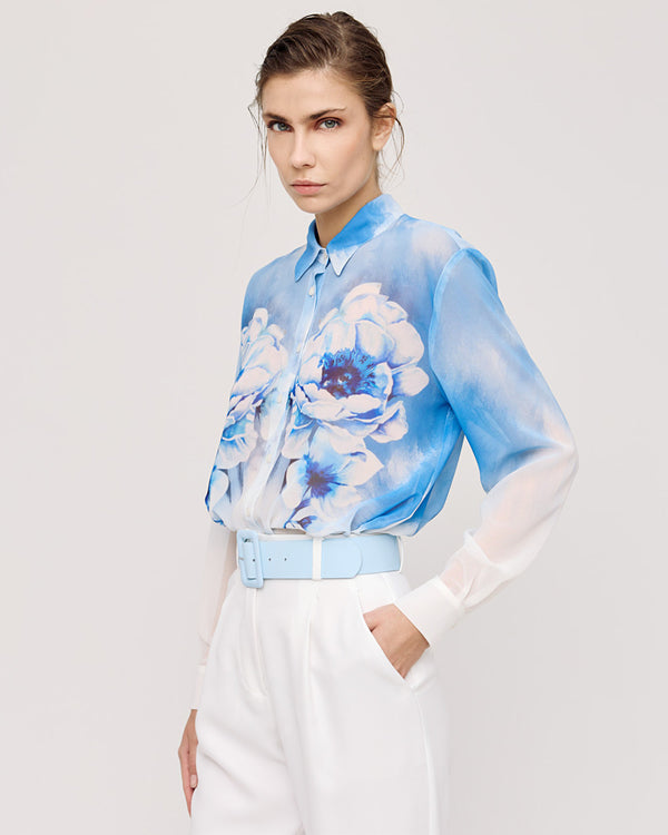 43-7010 (Floral Semi Transparent Shirt) قميص زهري شبه شفاف