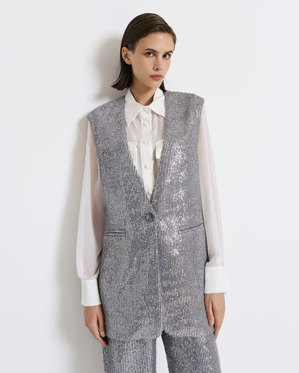 44-1055 Sequins Waist Coat معطف الخصر الترتر