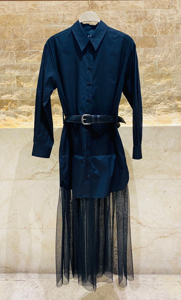 44-3304 Maxi Shirt Dress with Tulle فستان قميص ماكسي مع تول