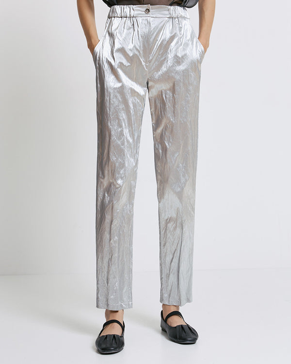 44-5013 Elastic Waist Metallic Effect Pants بنطال بخصر مطاطي وتأثير معدني