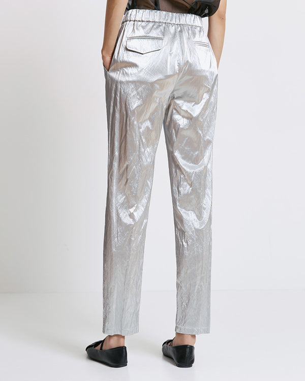 44-5013 Elastic Waist Metallic Effect Pants بنطال بخصر مطاطي وتأثير معدني