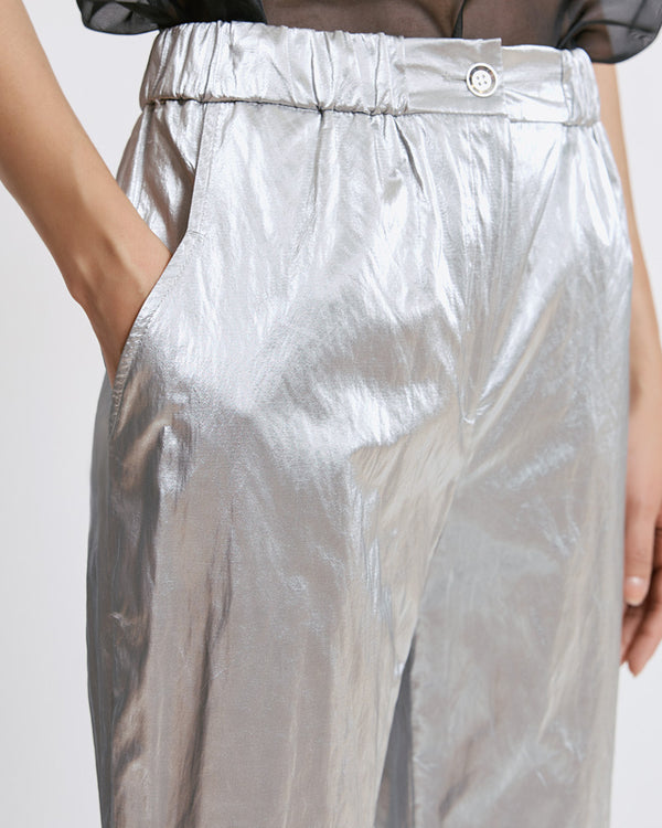 44-5013 Elastic Waist Metallic Effect Pants بنطال بخصر مطاطي وتأثير معدني