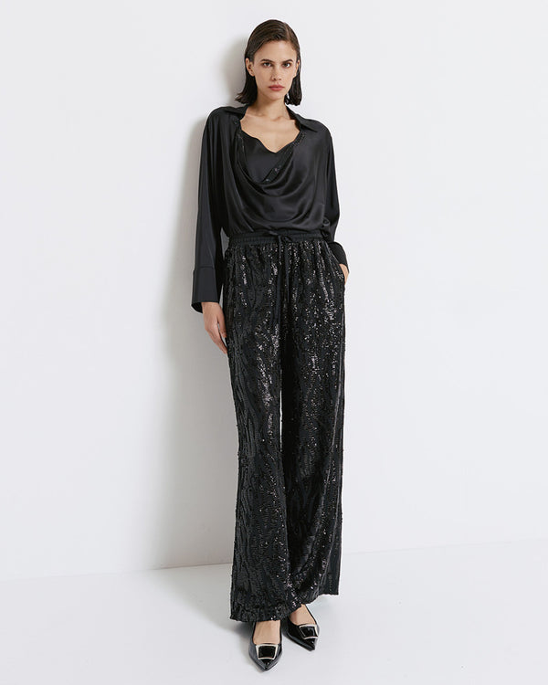 44-5091 Sequin Embellished Pants السراويل منمق الترتر