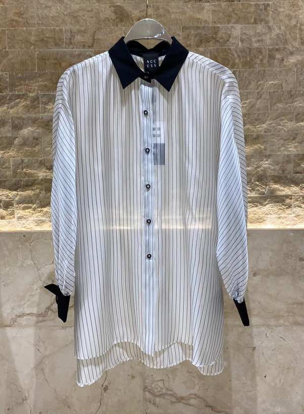 44-7008 Semi Transparent Striped Shirt قميص مخطط شبه شفاف