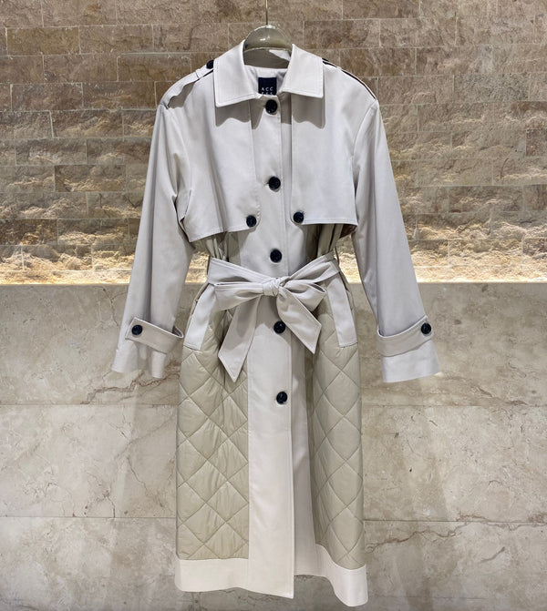 44-9008 Trench Coat with Quilted Details معطف واق من المطر مع تفاصيل مبطن