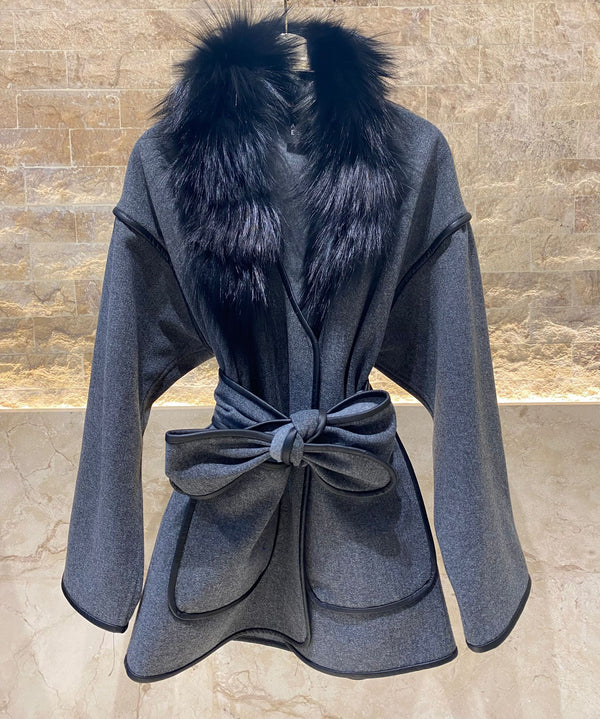 44-9306 Cardigan with Fur and Belt سترة مع الفراء والحزام