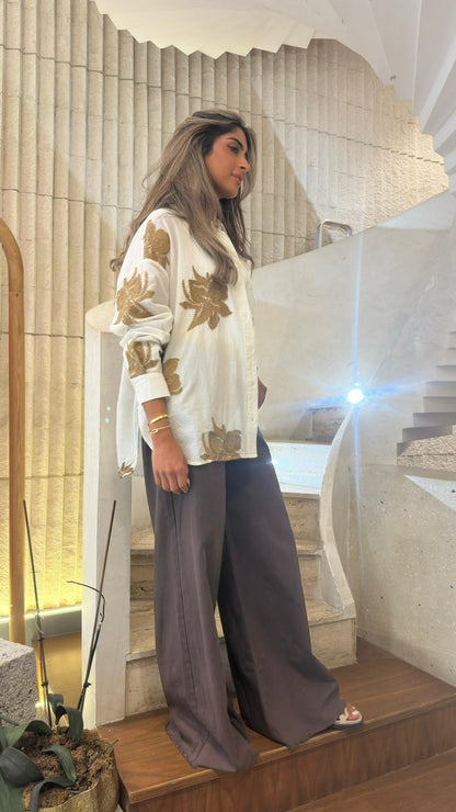63-8008 Embroidered Shirt - Brown Loft