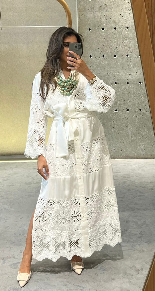 Embroidered Sequins Maxi Shirt Dress - 53-3382
