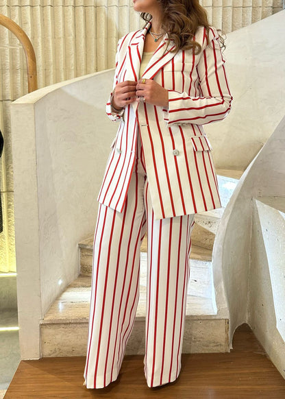 53-5145 Zippered Two Buttoned Slim Cut Red Striped Pants - Brown Loft