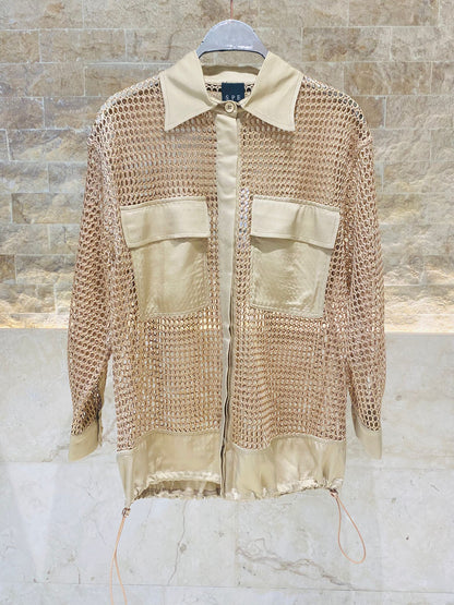 53-1027 Fishnet Long Bomber Jacket - Brown Loft