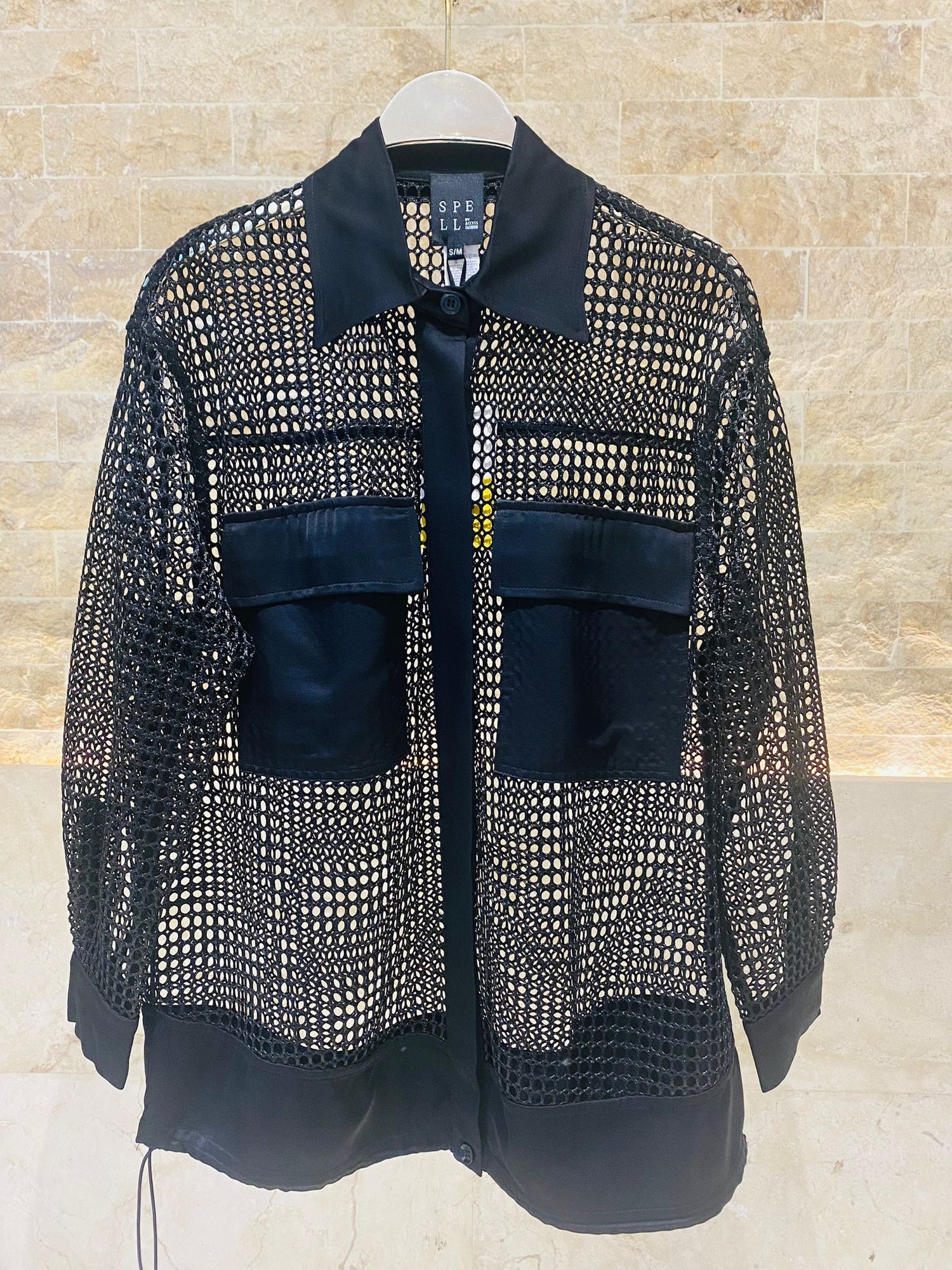 53-1027 Fishnet Long Bomber Jacket - Brown Loft