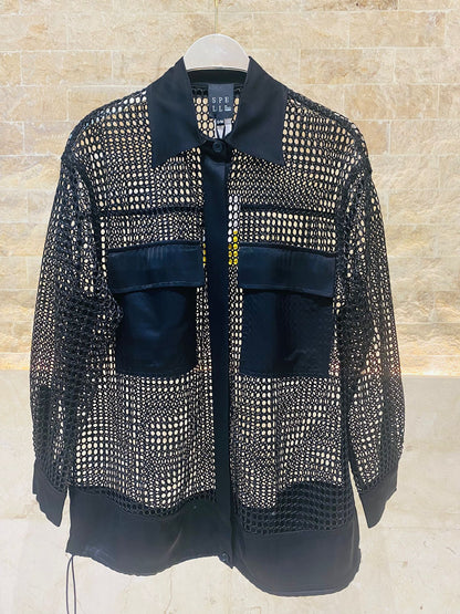 53-1027 Fishnet Long Bomber Jacket - Brown Loft