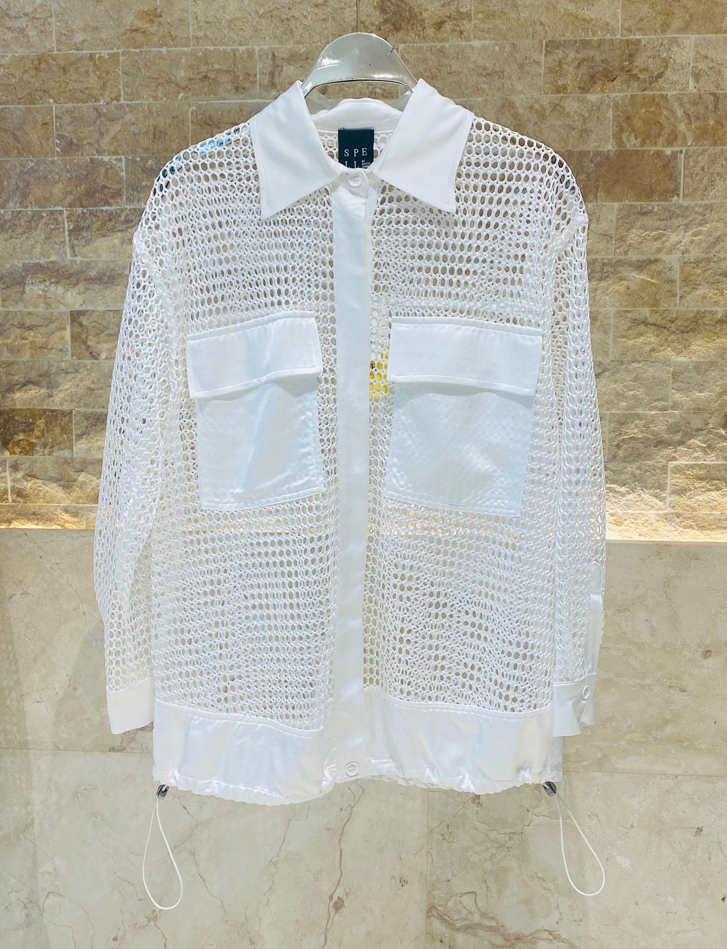 53-1027 Fishnet Long Bomber Jacket - Brown Loft
