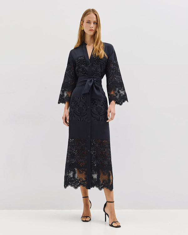 Embroidered Sequins Maxi Shirt Dress - 53-3382