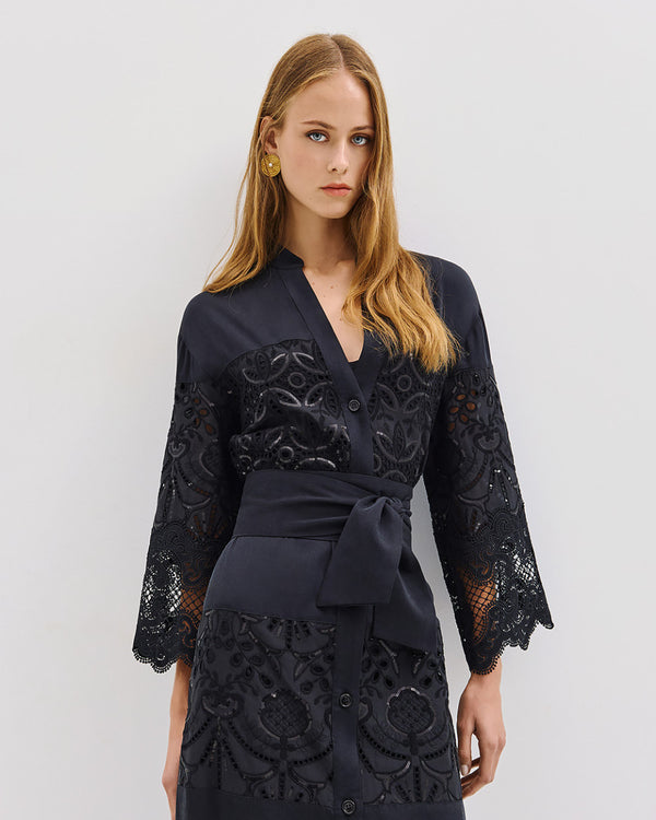 Embroidered Sequins Maxi Shirt Dress - 53-3382