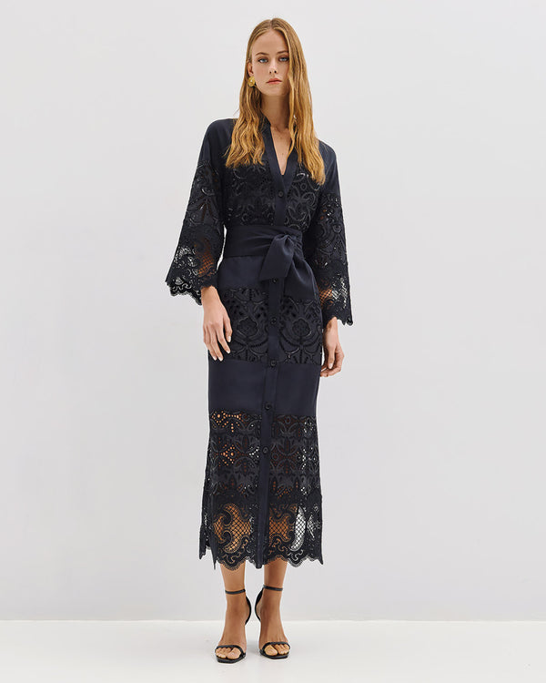 Embroidered Sequins Maxi Shirt Dress - 53-3382