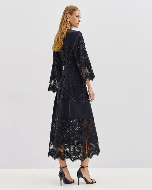 Embroidered Sequins Maxi Shirt Dress - 53-3382