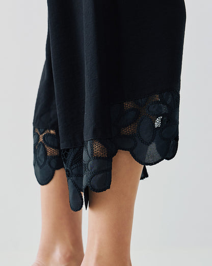 53-5001 Cropped Pants with Lace Hemlines - Brown Loft