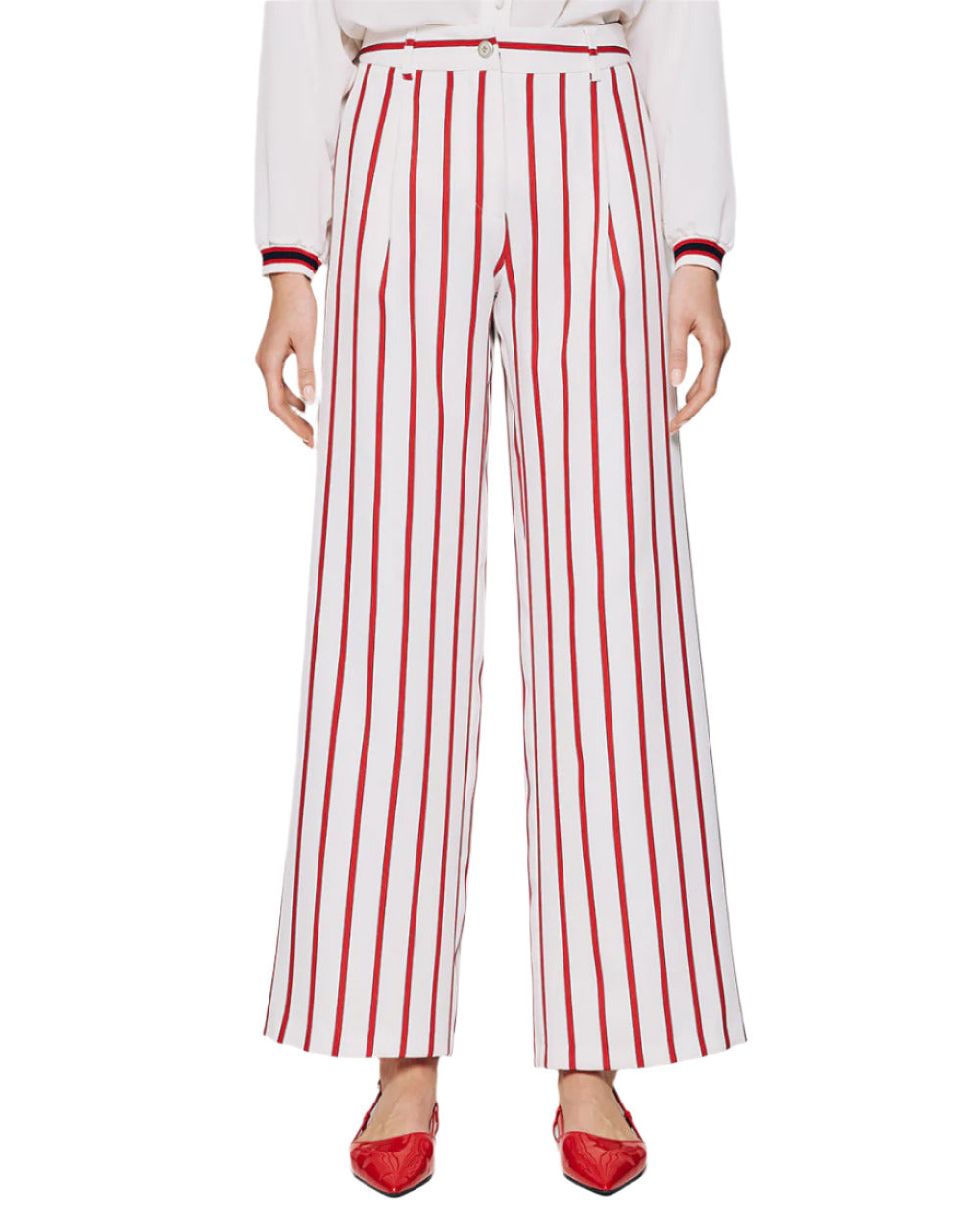 53-5004 Wide Leg Red Striped Pants - Brown Loft