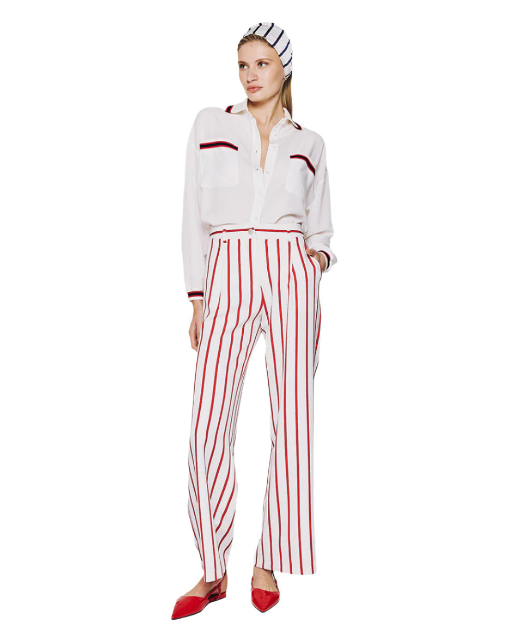 53-5004 Wide Leg Red Striped Pants - Brown Loft