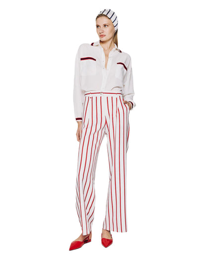 53-5004 Wide Leg Red Striped Pants - Brown Loft