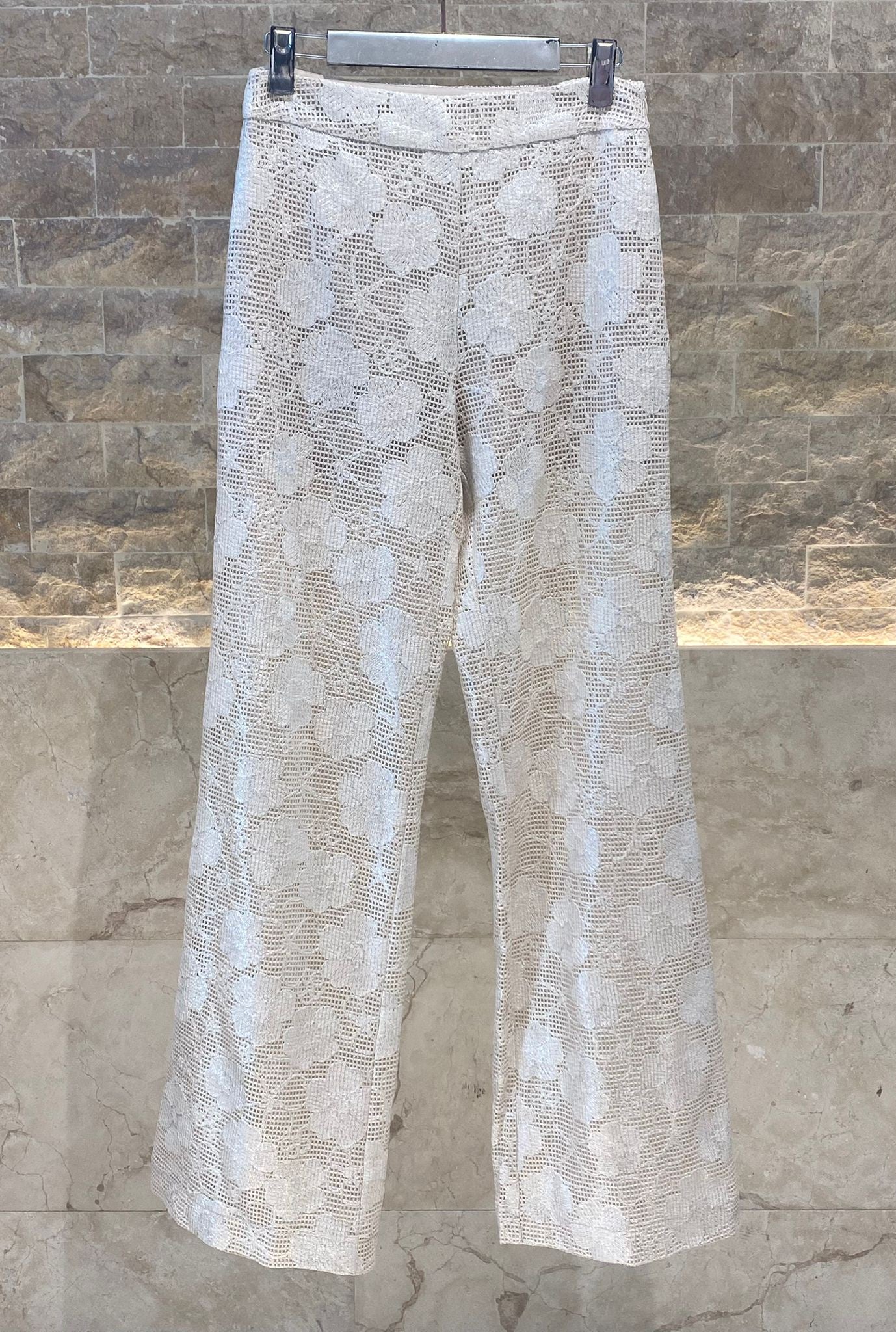 53-5097 Floral Cotton Woven Textured Pants - Brown Loft
