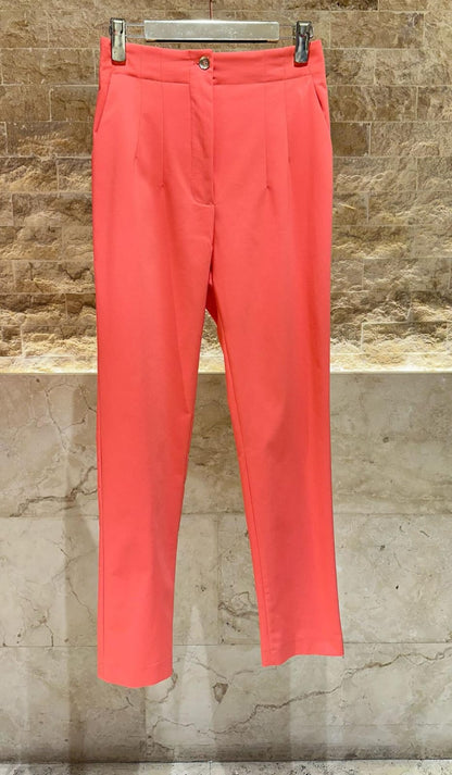53-5111 High Waist Slim Cut Pants with Buttons - Brown Loft