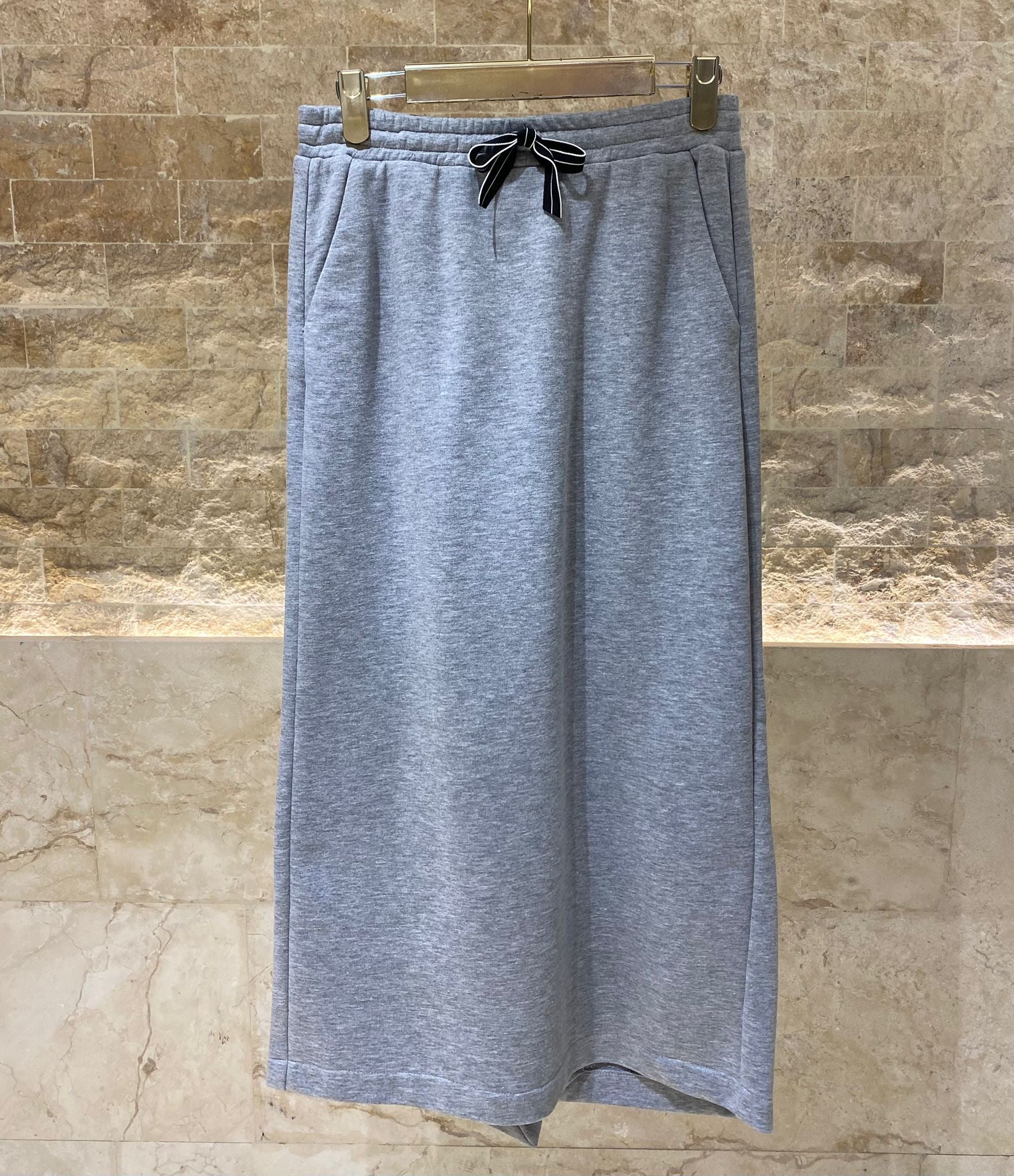 53-6026 Elastic Waistband Long Fleece Sweat Skirt - Brown Loft