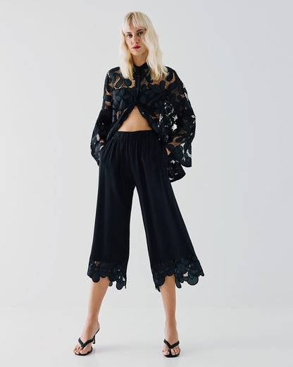 53-5001 Cropped Pants with Lace Hemlines - Brown Loft