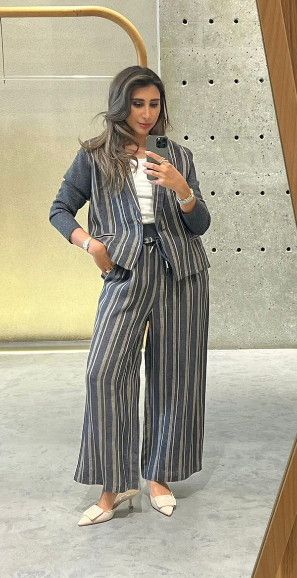Striped Crop Linen Jacket