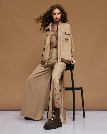 54-1021/5047 Oversized Jacket and Straight Leg Pants - Brown Loft