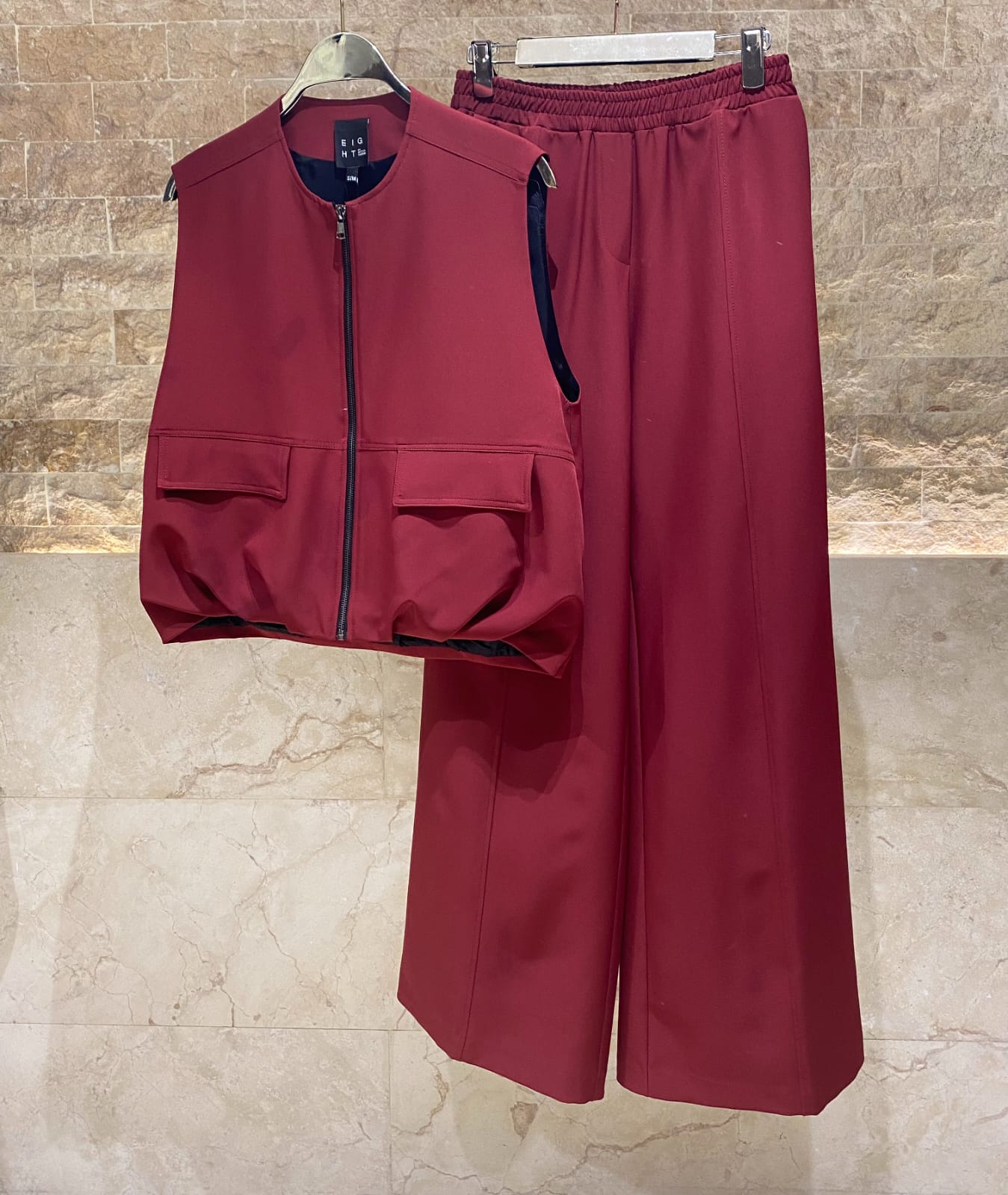 54-1025/5043 Sleeveless Jacket and Wide Leg Pants - Brown Loft