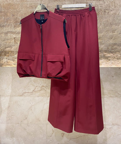 54-1025/5043 Sleeveless Jacket and Wide Leg Pants - Brown Loft