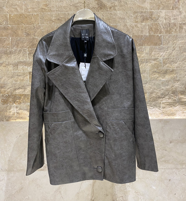 54-1028 Faux Leather Oversized Jacket جاكيت كبير الحجم من الجلد الصناعي