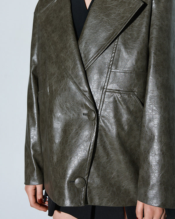 54-1028 Faux Leather Oversized Jacket جاكيت كبير الحجم من الجلد الصناعي