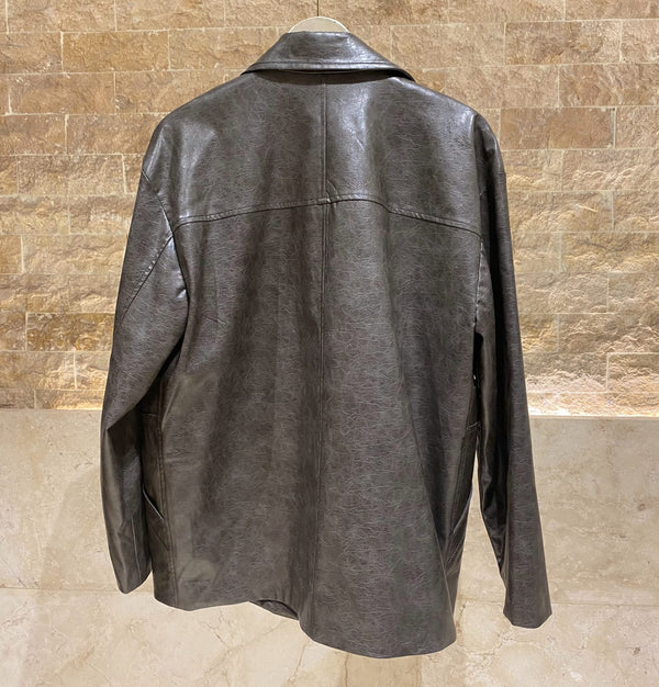 54-1028 Faux Leather Oversized Jacket جاكيت كبير الحجم من الجلد الصناعي