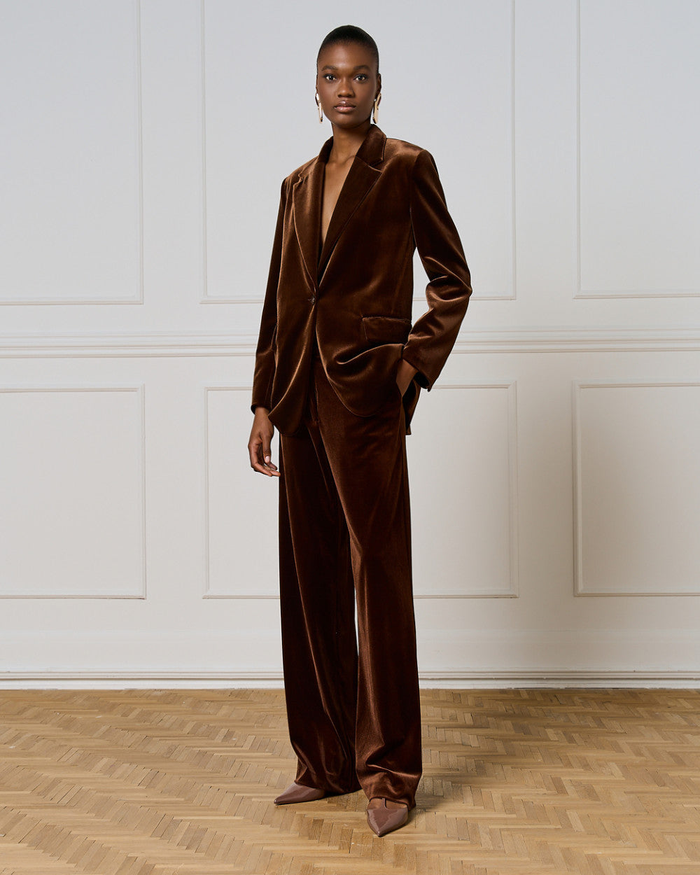 54-1035/5039 Velvet Jacket and Pants - Brown Loft