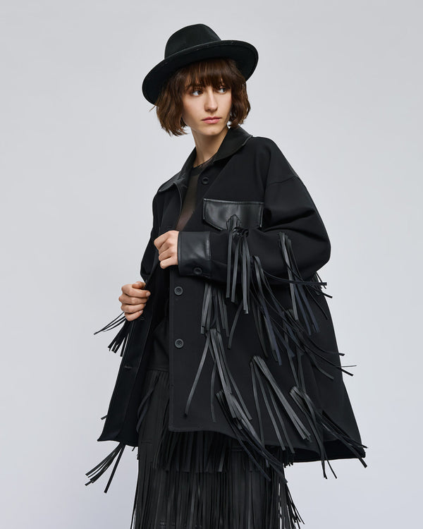 54-1043 Faux Leather Jacket with Fringe سترة جلدية صناعية مع هامش