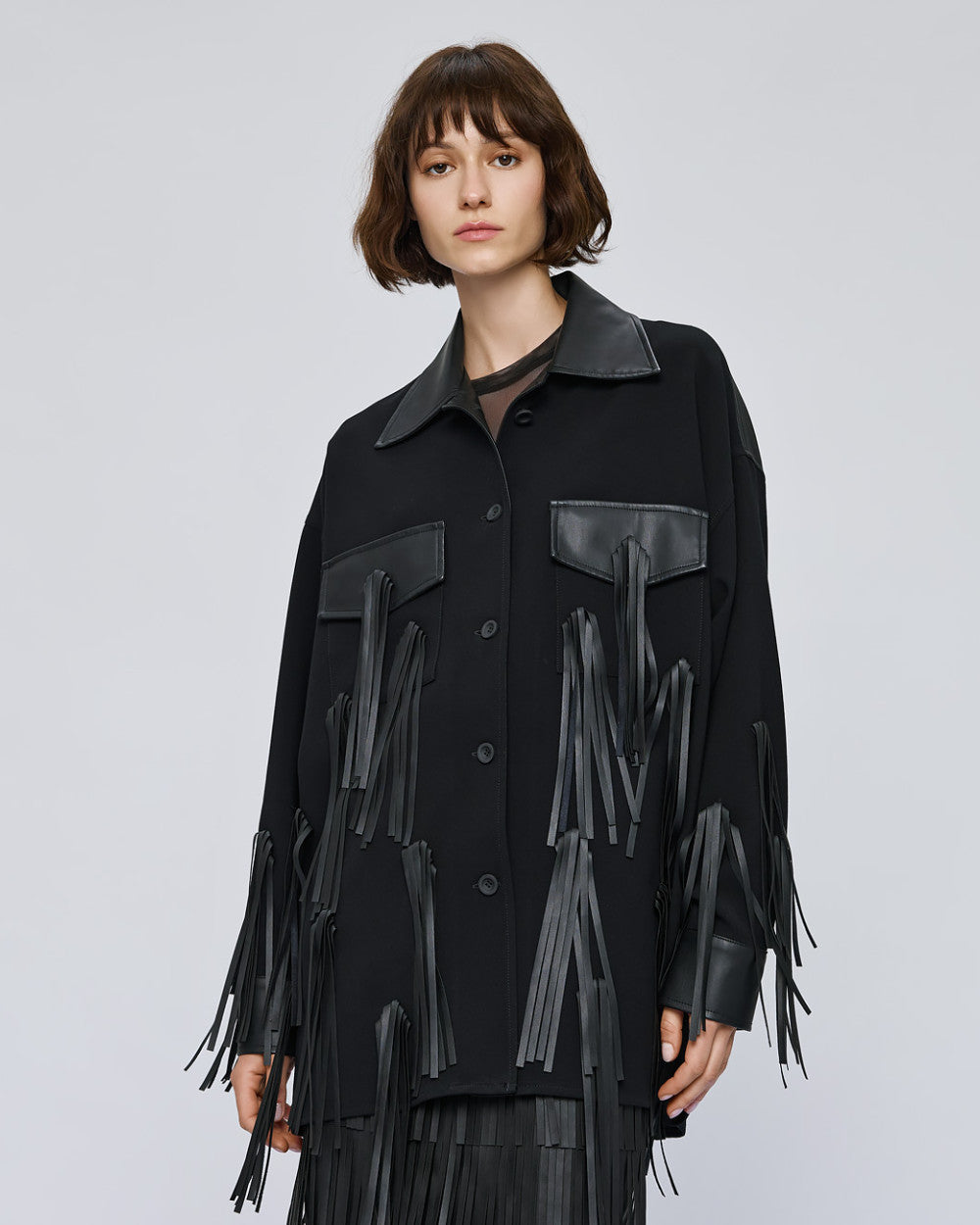 54-1043 Faux Leather Jacket with Fringe - Brown Loft
