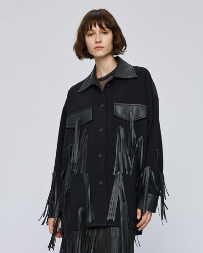 54-1043 Faux Leather Jacket with Fringe - Brown Loft