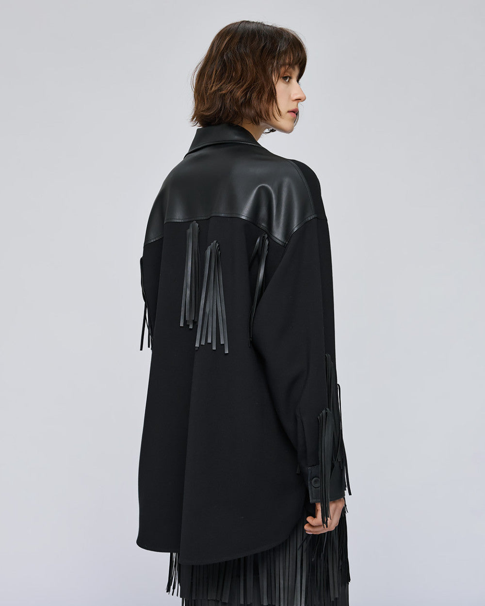 54-1043 Faux Leather Jacket with Fringe - Brown Loft