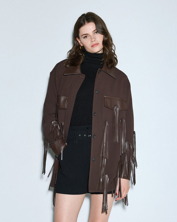 54-1043 Faux Leather Jacket with Fringe سترة جلدية صناعية مع هامش