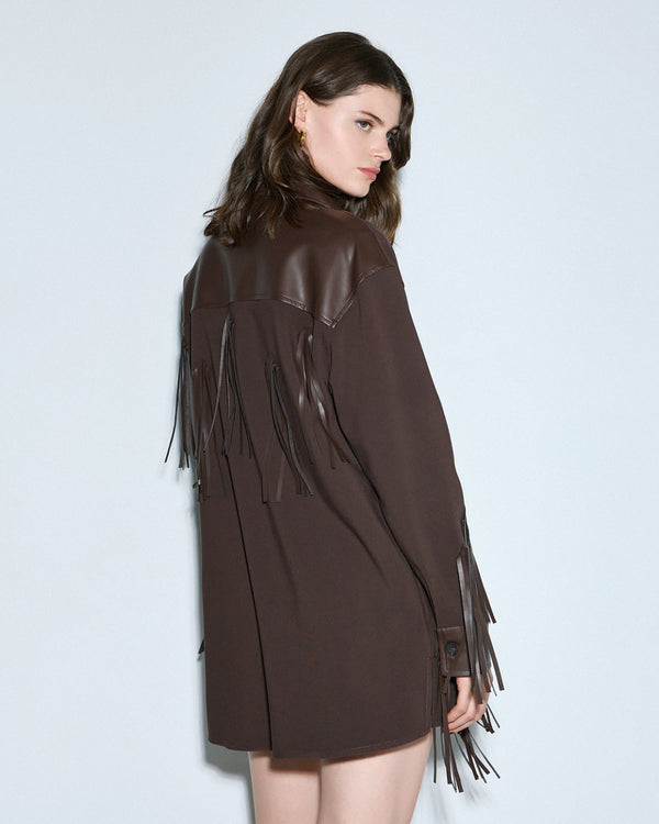 54-1043 Faux Leather Jacket with Fringe سترة جلدية صناعية مع هامش